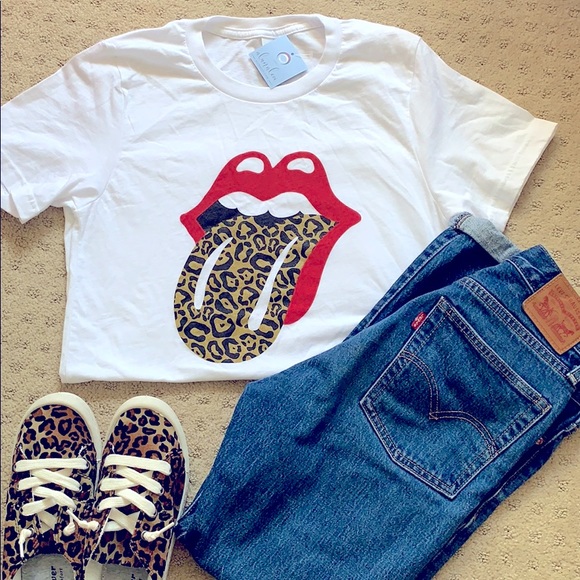 Aluna Levi Tops - NWT Rolling Stones Leopard Tee